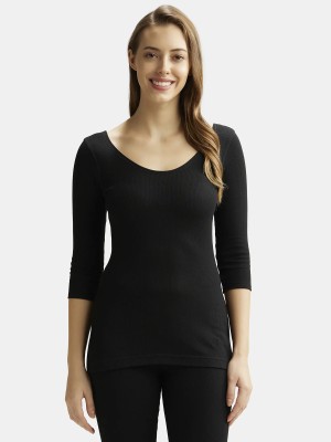 JOCKEY Solid Women Round Neck Black T-Shirt