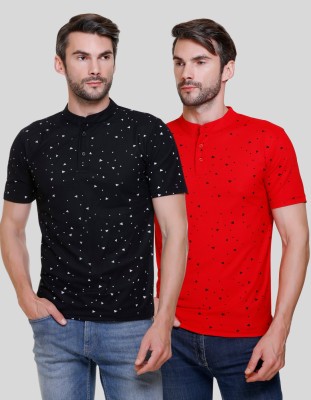 Pyro Spirit Printed Men Mandarin Collar Black, Red T-Shirt