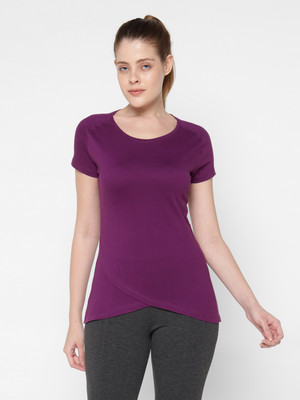 Ap'pulse Solid Women Round Neck Purple T-Shirt