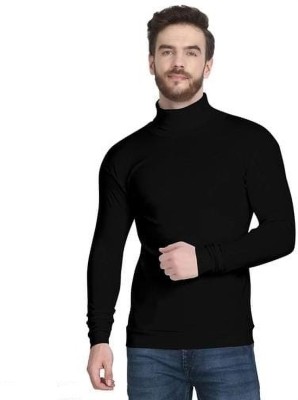 Raj Traders Solid Men High Neck Black T-Shirt