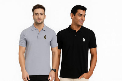 cnw Solid, Printed Men Polo Neck Multicolor T-Shirt