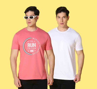 WOOSTRO Printed, Solid Men Round Neck Multicolor T-Shirt