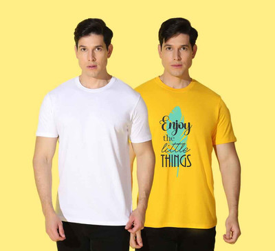 WOOSTRO Printed, Solid Men Round Neck Multicolor T-Shirt