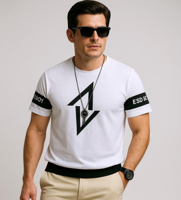 FASHIUM Printed Men Round Neck White T-Shirt