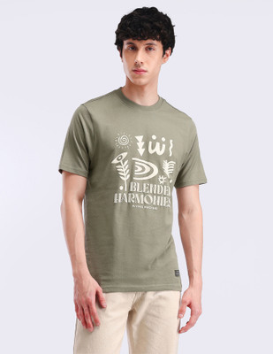 FLYING MACHINE Printed Men Round Neck Green T-Shirt