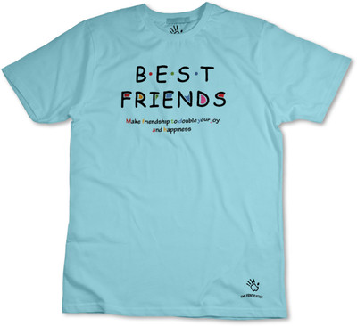 THE PRINT PLATTER Typography Men Round Neck Light Blue T-Shirt