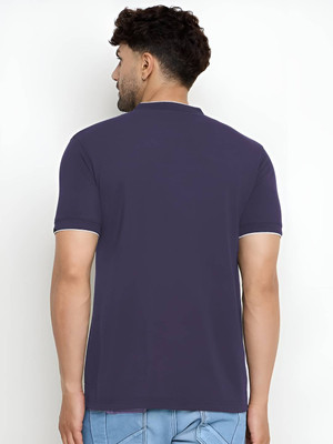 Reya Solid Men Mandarin Collar Blue T-Shirt
