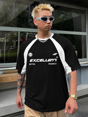 Jump Cuts Printed Men Round Neck Black T-Shirt