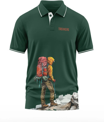 Warriorworld Typography, Printed Men Polo Neck Green T-Shirt