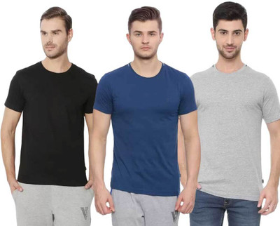 VAN HEUSEN Solid Men Round Neck Black, Grey, Dark Blue T-Shirt