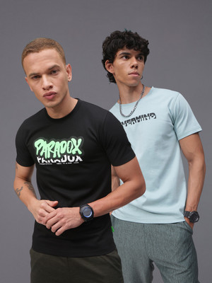 MADSTO Printed Men Round Neck Black, Blue T-Shirt
