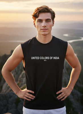 LIME Graphic Print Men Round Neck Black T-Shirt
