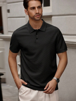 Zimist Solid Men Polo Neck Black T-Shirt