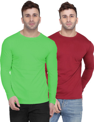 Kroptee Solid Men Round Neck Green, Maroon T-Shirt