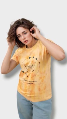 Gin n Rum Tie & Dye Women Crew Neck Yellow T-Shirt