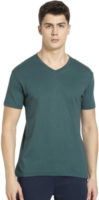 JOCKEY Solid Men V Neck Green T-Shirt