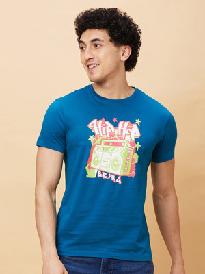 BEING HUMAN Printed Men Crew Neck Blue T-Shirt