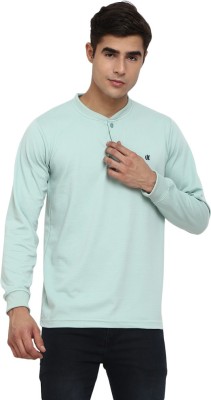 V-MART Solid Men Henley Neck Light Green T-Shirt