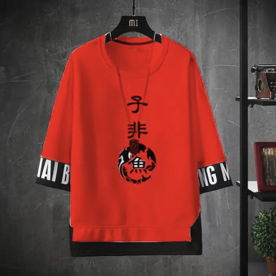STYLOGUE Printed Men Round Neck Red T-Shirt