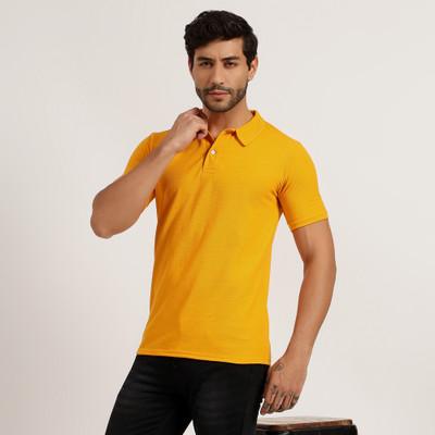 TQH Solid Men Polo Neck Yellow T-Shirt
