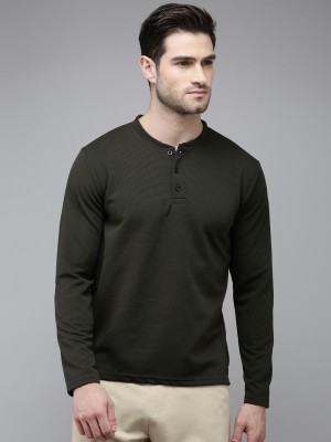 MADSTO Striped Men Round Neck Dark Green T-Shirt