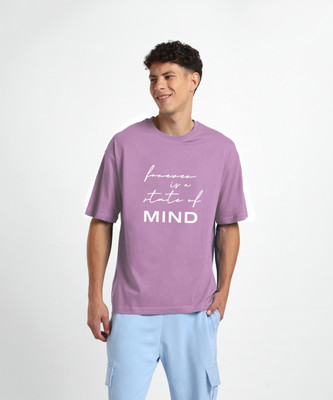 NOBERO Graphic Print Men Crew Neck Purple T-Shirt