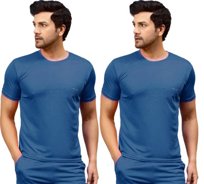 UDI n ADI Solid Men Round Neck Dark Blue T-Shirt