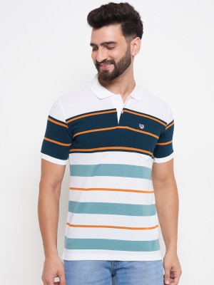 DUKE Striped Men Polo Neck White T-Shirt