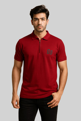 GO BIRDY Solid Men Polo Neck Red T-Shirt