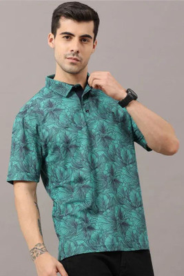BEELLO STYLE Printed Men Polo Neck Green T-Shirt