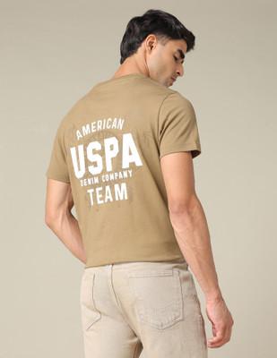 U.S. Polo Assn. Denim Co. Graphic Print Men Crew Neck Brown T-Shirt