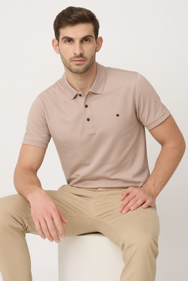 Vinson Solid Men Polo Neck Beige T-Shirt