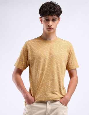 FLYING MACHINE Printed Men Crew Neck Yellow T-Shirt