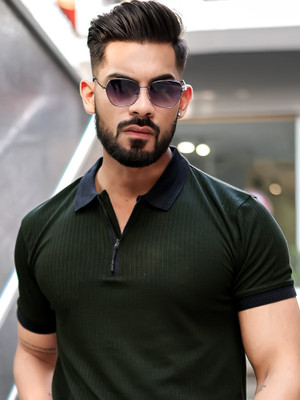 MANIAC Solid Men Polo Neck Green T-Shirt