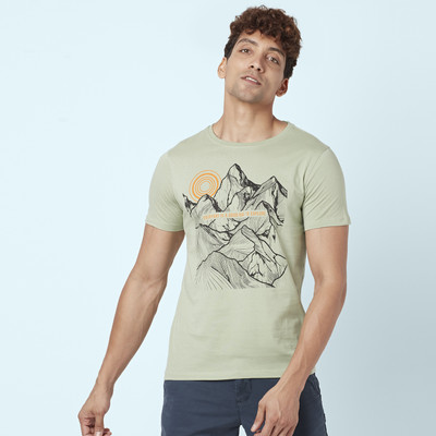 Urban Ranger by Pantaloons Printed Men Round Neck Light Green T-Shirt