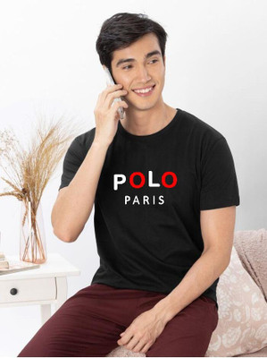 sms creation Typography Men Round Neck Black T-Shirt