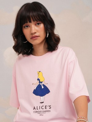 Tokyo Talkies Printed Women Round Neck Pink T-Shirt