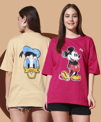 DISNEY by DreamBe Cartoon Women Round Neck Multicolor T-Shirt