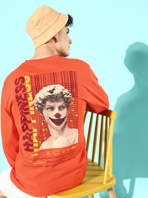 DIFFERENCE OF OPINION Printed Men Round Neck Orange T-Shirt