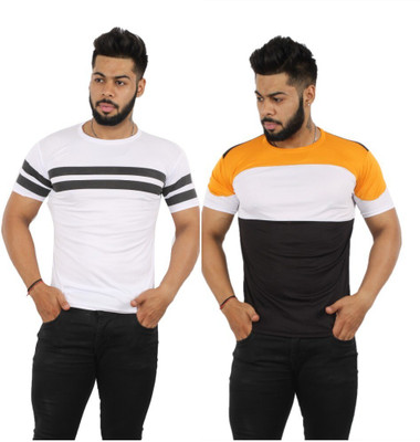Oishee Printed Men Round Neck White, Yellow T-Shirt