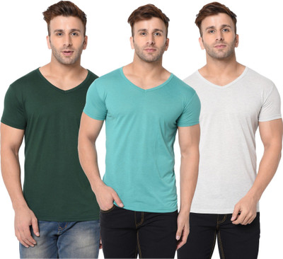 JB Jagoboy Solid Men V Neck Dark Green, Grey, Light Green T-Shirt