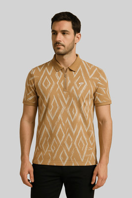 GO BIRDY Printed Men Polo Neck Brown T-Shirt