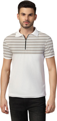 Blisstone Striped Men Polo Neck Grey T-Shirt