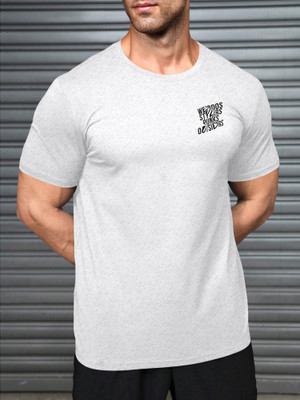 Triptee Printed Men Round Neck Grey T-Shirt