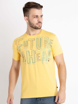 Status Quo Printed, Typography Men Round Neck Yellow T-Shirt