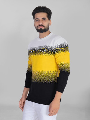 Grownk Self Design Men Round Neck Yellow T-Shirt