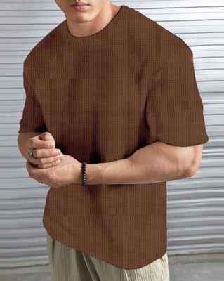 Force Checkered Men Round Neck Brown T-Shirt