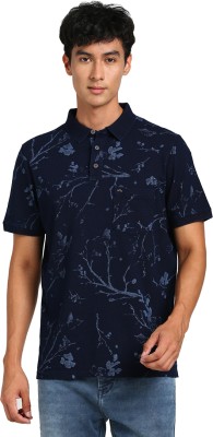 TURTLE Printed Men Polo Neck Dark Blue T-Shirt