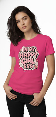 Locastitch Graphic Print, Typography Women Round Neck Pink T-Shirt