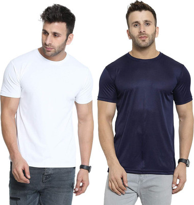 RIVAAZ Collections Solid Men Round Neck White, Navy Blue T-Shirt